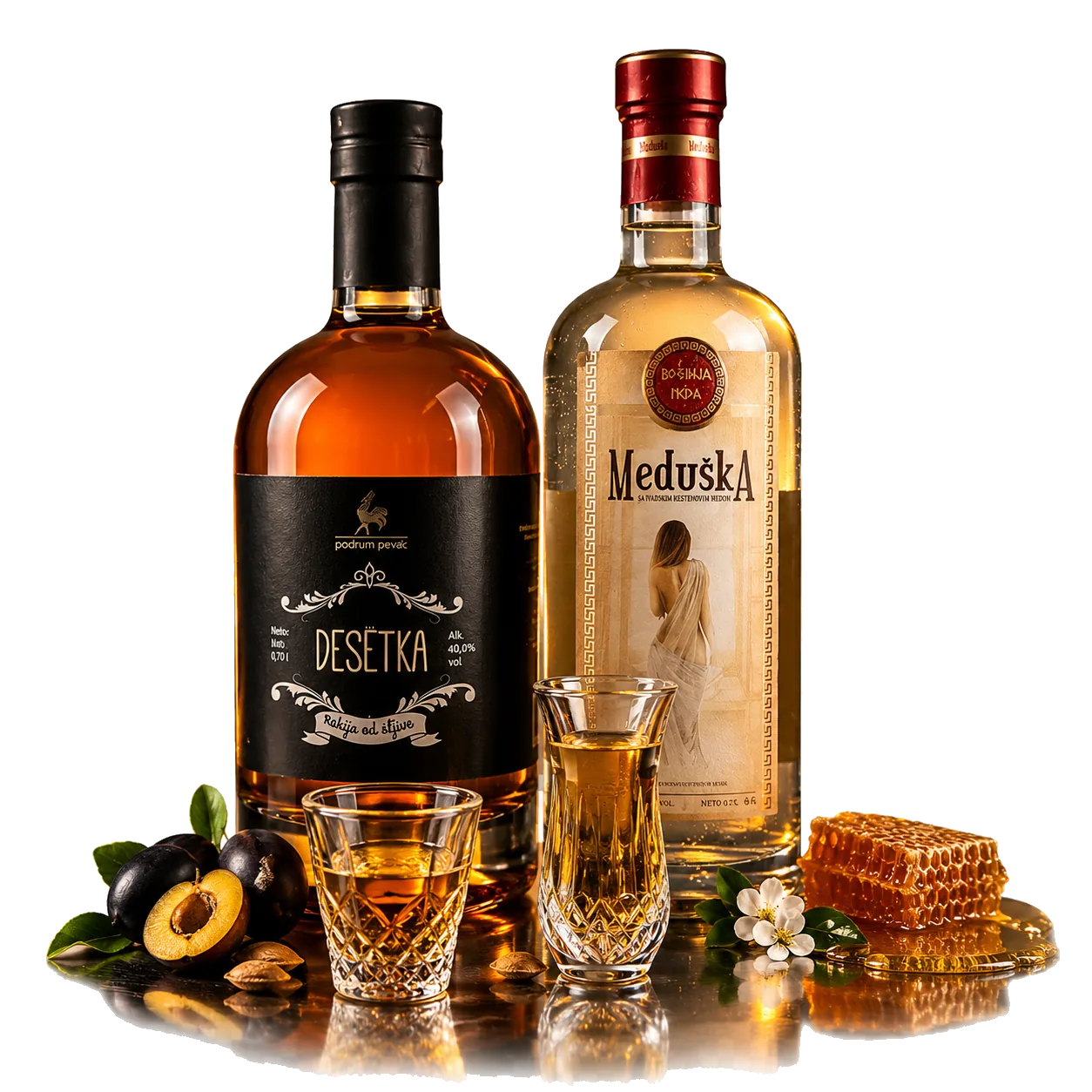 Izbor domaćih rakija i premium alkoholnih pića u EL CAZADOR lounge baru