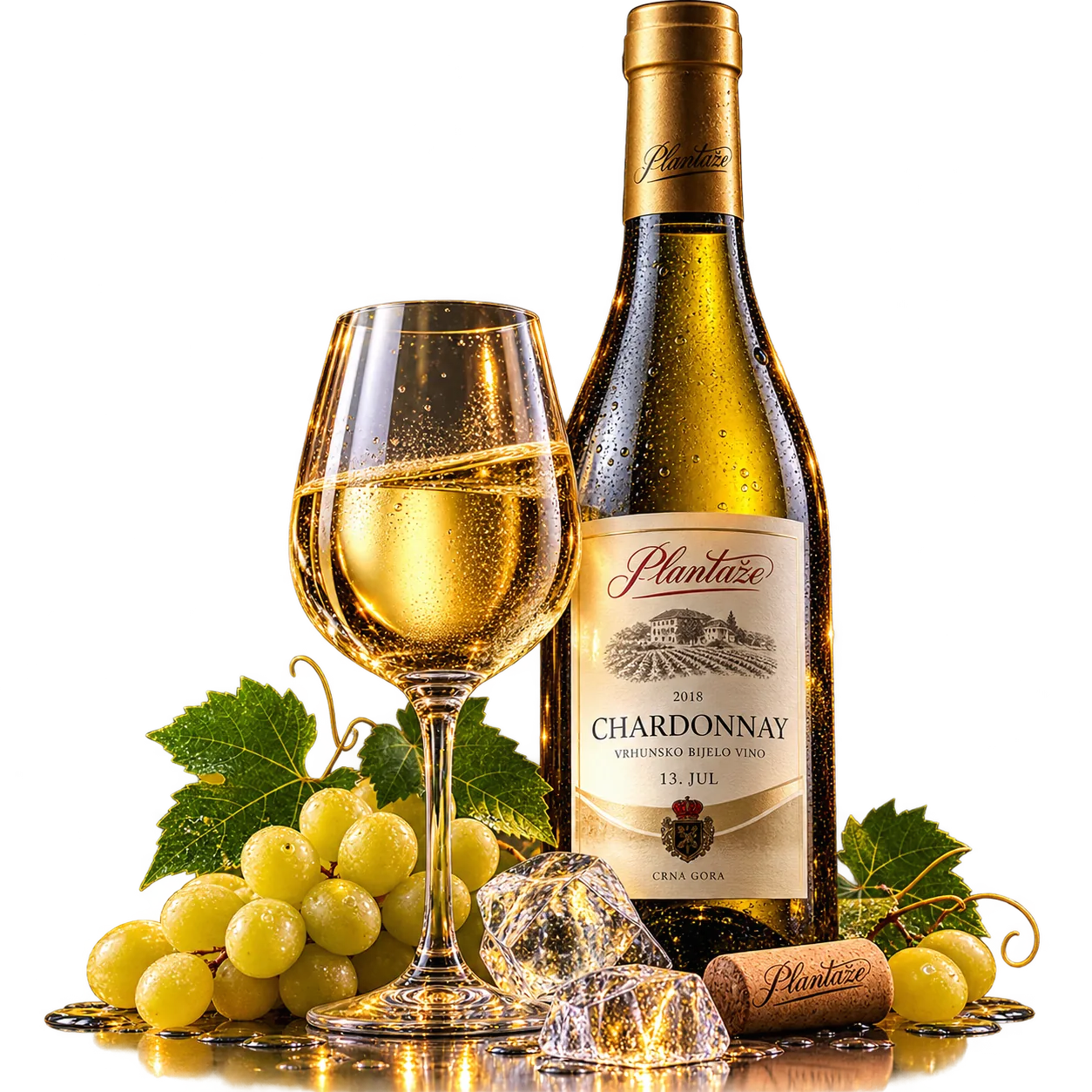 Plantaže bijelo vino Chardonnay i vinska čaša u EL CAZADOR lounge baru