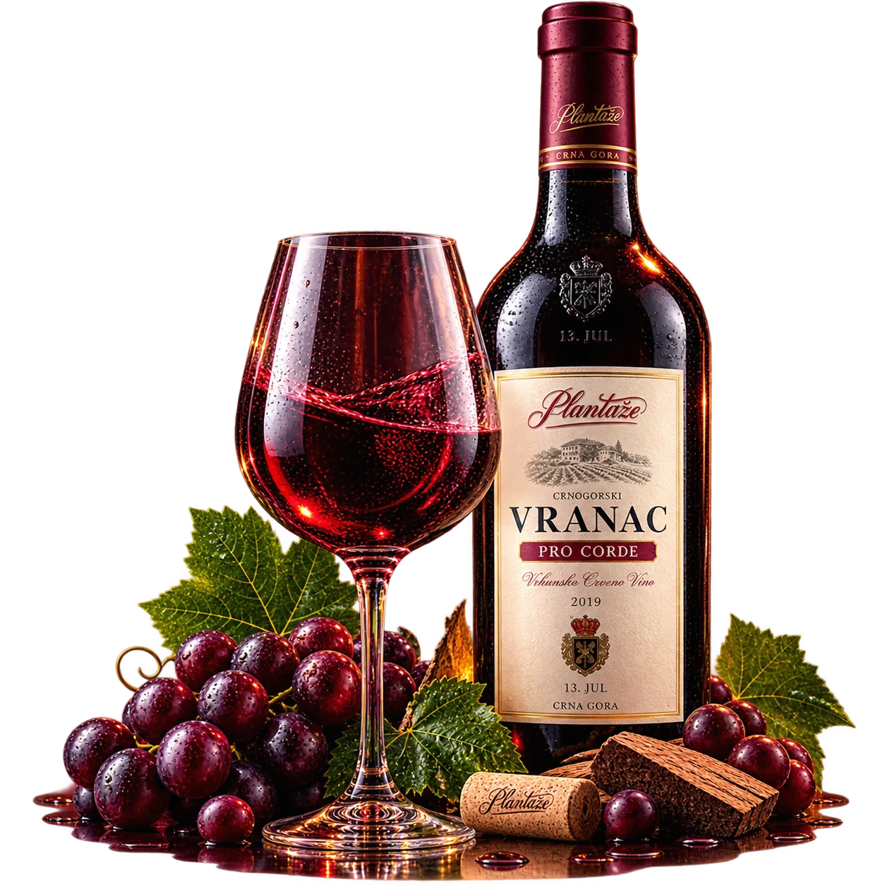 Plantaže crno vino Vranac Pro Corde i vinska čaša u EL CAZADOR lounge baru